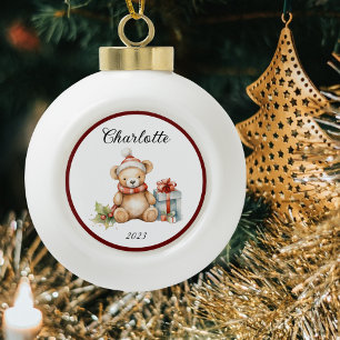 Name Cute Christmas Teddy Ceramic Ball Christmas Ornament