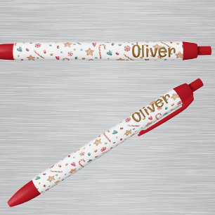 Name Cute Holiday Cookies and Candy Pattern Ink Blue Ink Pen