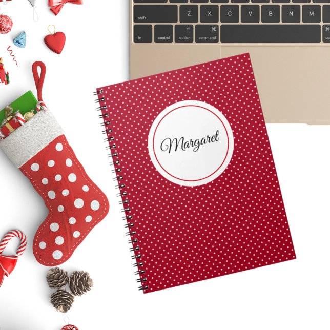 Name, Cute Minimalist Red and White Swiss Dots Notebook (Creator Uploaded)