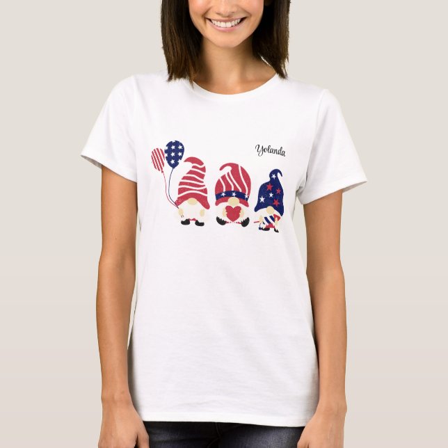 Name, Cute Patriotic Gnomes, Basic Womens T-Shirt (Front)