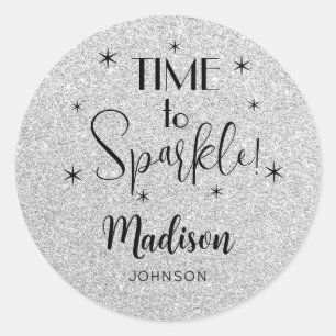 Name    Cute Silver Time to Sparkle 1.25-in Classic Round Sticker