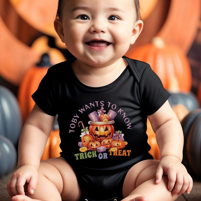 Name Cute Spooky Trick or Treat Halloween Candy Baby Bodysuit (Creator Uploaded)