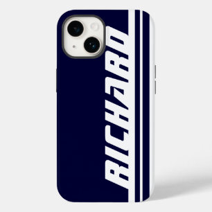Name dark blue & white stripe sport  Case-Mate iPhone 14 case