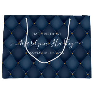 Name Date Harlequin Blue Birthday Large Gift Bag