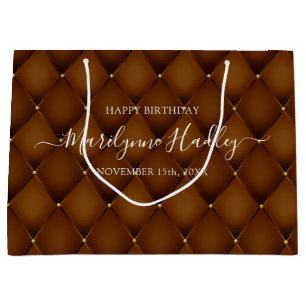 Name Date Harlequin Brown Birthday  Large Gift Bag