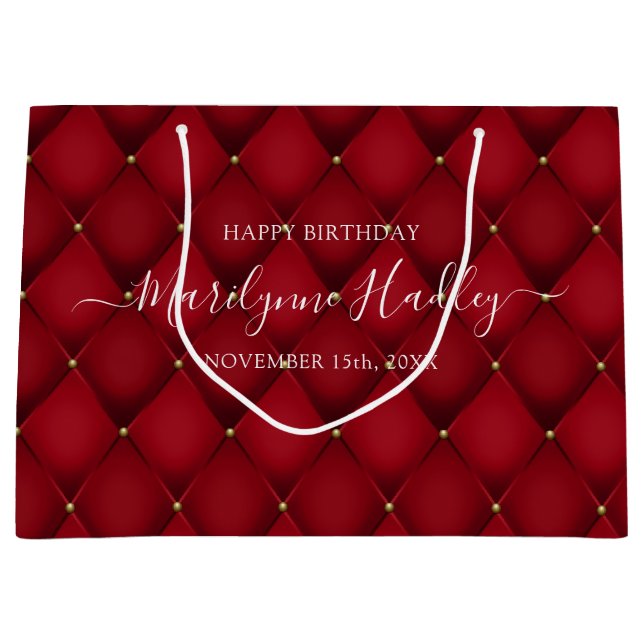 Name Date Harlequin Red Birthday  Large Gift Bag (Front)