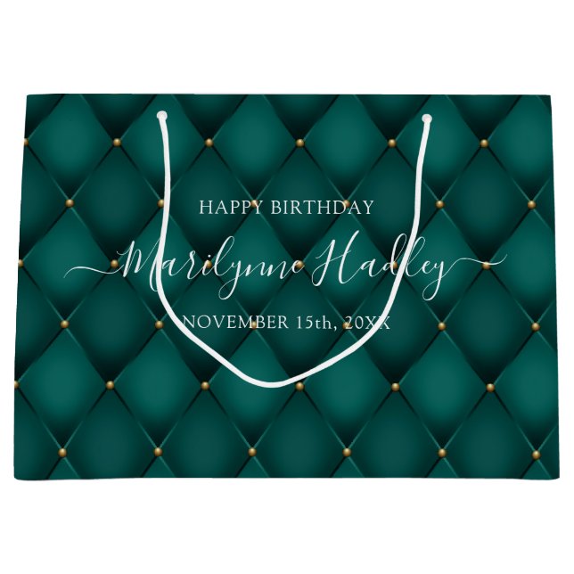 Name Date Harlequin Teal Birthday  Large Gift Bag (Front)