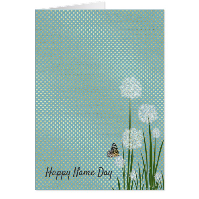 Name Day-butterfly on puff flower (Front)