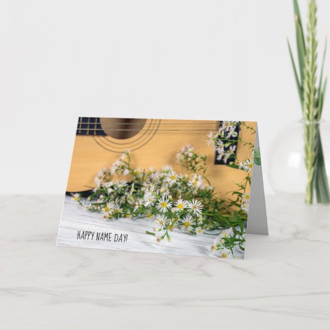 Name Day guitar with wildflowers Card (Front)