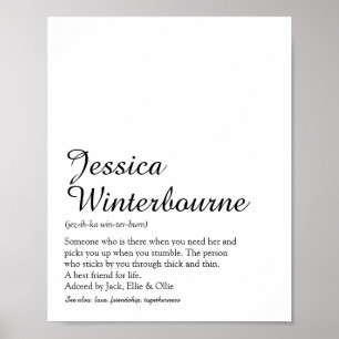 Name Definition Chic Script Black and White Poster