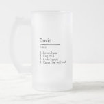 Name Definition Custom Gift for Him Personalised  Frosted Glass Beer Mug<br><div class="desc">Name Definition Custom Gift for Him Personalised</div>