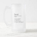 Name Definition Custom Gift for Him Personalised  Frosted Glass Beer Mug<br><div class="desc">Name Definition Custom Gift for Him Personalised</div>