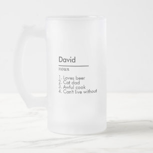 Name Definition Custom Gift for Him Personalised  Frosted Glass Beer Mug