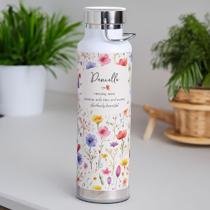 Name Definition with Colourful Wildflower Pattern Water Bottle