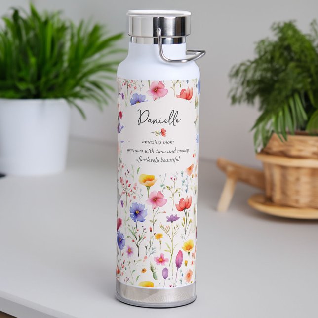Name Definition with Colourful Wildflower Pattern Water Bottle (Name Definition water bottle from my Mother's Day Wildflower Collection)