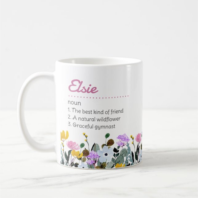 Name Definition with Cute Wildflower Border Coffee Mug (Left)
