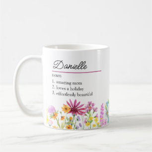 Name Definition with Feminine Wildflower Border Coffee Mug