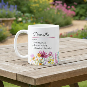 Name Definition with Feminine Wildflower Border Coffee Mug