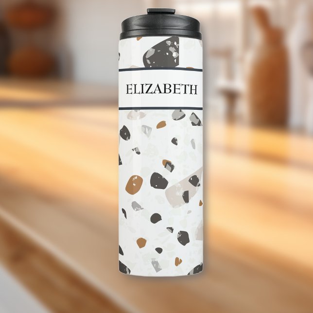 Name, Earth Tones Mosaic Terrazzo Pattern 12oz Thermal Tumbler (Creator Uploaded)