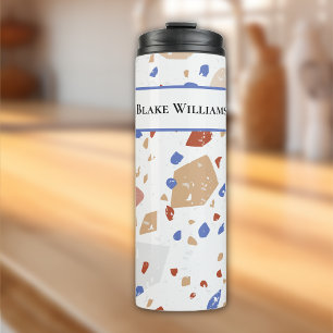 Name, Earth Tones Mosaic Terrazzo Pattern 16oz Thermal Tumbler