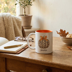 Name Editable Cute Orange Pumpkin Harvest Fall Two-Tone Coffee Mug