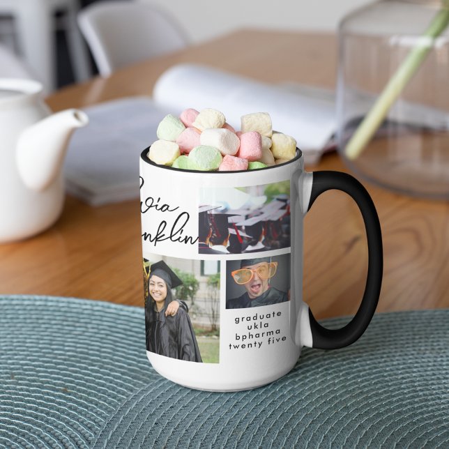 Name Editable Multi Photo Grad 2024 School Collage Two-Tone Coffee Mug (Creator Uploaded)