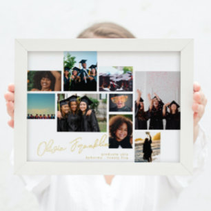 Name Editable Multi Photo Grad Collage School GOLD Foil Prints