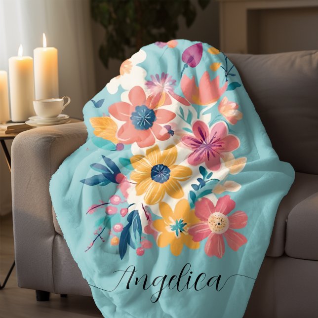 Name Elegant Floral Flowers Pattern Fleece Blanket (Name Elegant Floral Flowers Pattern Fleece Blanket)