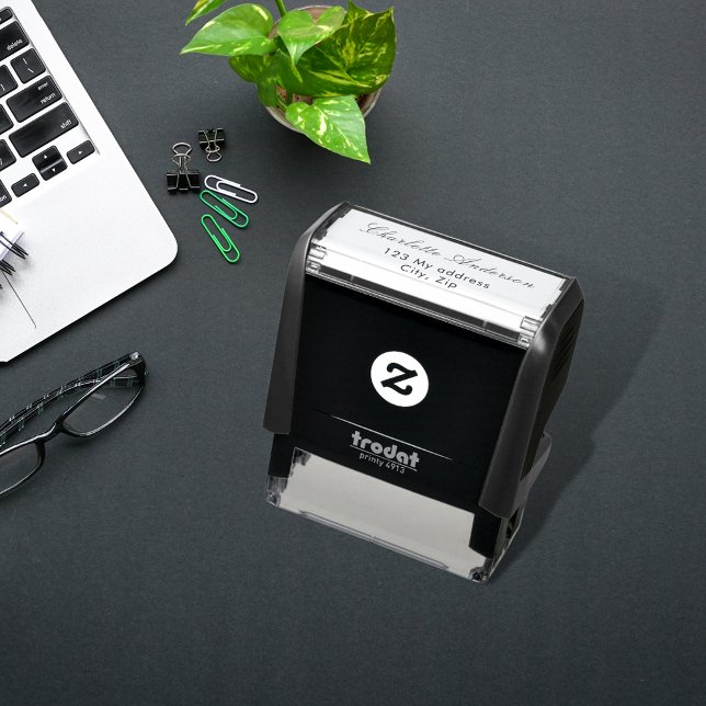 Name elegant script business return address self-inking stamp (Creator Uploaded)