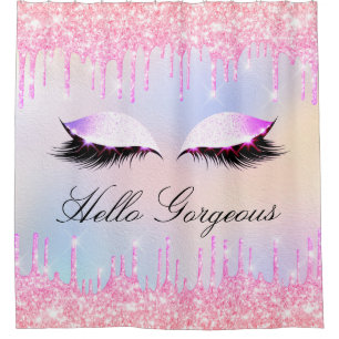 Name Eyelashes Makeup Pink Bride Girly Drips Shower Curtain