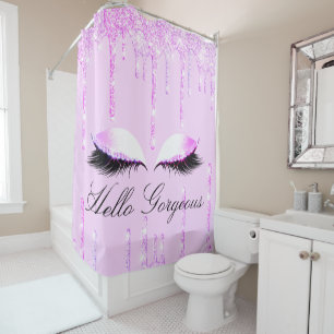 Name Eyelashes Makeup Pink Princes Drip Holograph Shower Curtain