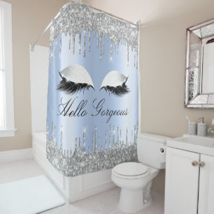 Name Eyelashes Makeup Silver Blue Girly Drips  Shower Curtain