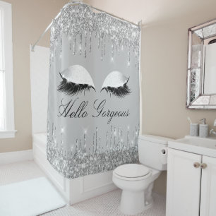 Name Eyelashes Makeup Silver Gray Girly Drips Shower Curtain