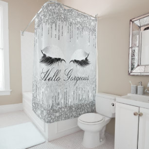 Name Eyelashes Makeup Silver Grey Girly Drips Shower Curtain