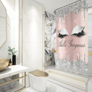 Name Eyelashes Makeup Silver Rose Girly Drips Shower Curtain