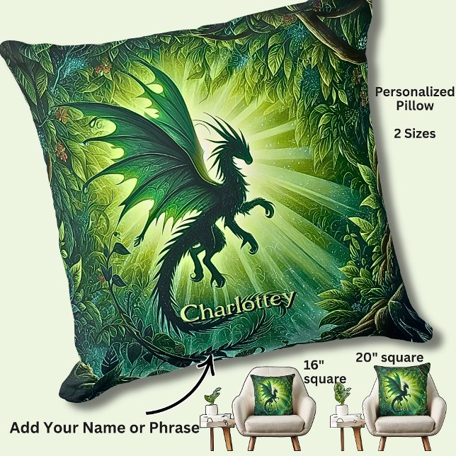 Name, Fantasy Dragon Flying in Green Light Rays Cushion (Creator Uploaded)