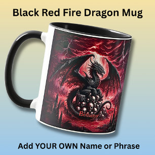 Name, Fantasy Fire Dragon with Skulls  Mug