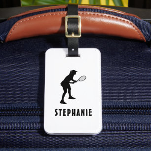 Name Female Tennis Player Racket Black And White Luggage Tag