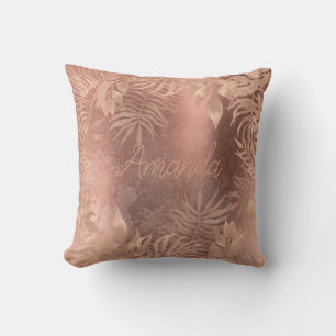 Name Floral Pink Rose Gold Tropical Copper Grungy Cushion