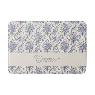 Name French Country Toile de Jouy Blue Pattern Bath Mat