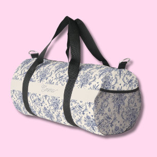 Name French Country Toile de Jouy Blue Pattern Duffle Bag