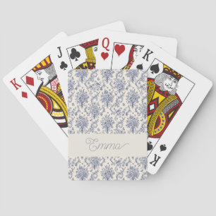 Name French Country Toile de Jouy Blue Pattern  Playing Cards