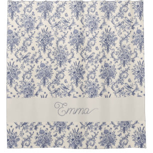 Name French Country Toile de Jouy Blue Pattern Shower Curtain