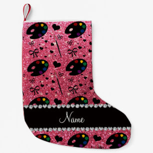 name fuchsia pink glitter painter palette brushes small christmas stocking