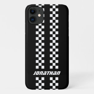 Name Fully Custom Colours Double Chequered Stripes iPhone 11 Case