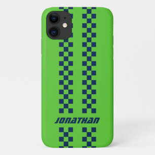 Name Fully Custom Colours Double Chequered Stripes iPhone 11 Case