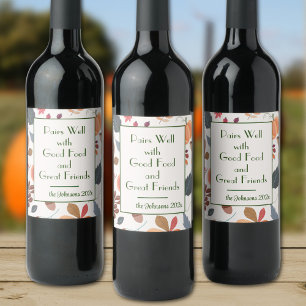Name, Funny Quote, Autumn Pattern Set of 6 Wine Label
