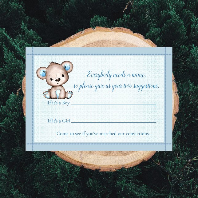 Name Game Cute Brown Bear Boy Baby Shower Game Enclosure Card (Creator Uploaded)