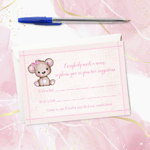 Name Game Cute Brown Bear Girl Baby Shower Game Enclosure Card