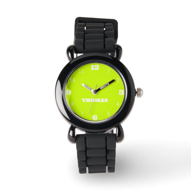 Name Girl Boy Women Men | Neon Lime Yellow Stylish Watch (Front)